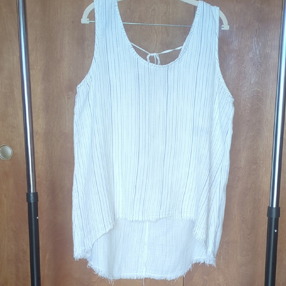 XCVI White and Blue Striped Tank Top